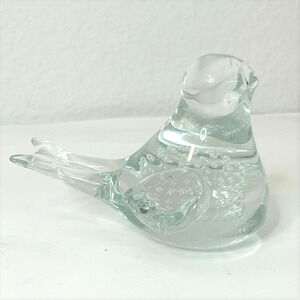 Vintage Clear Art Glass Bird Figurine 1980s Controlled Bubbles Paperweight